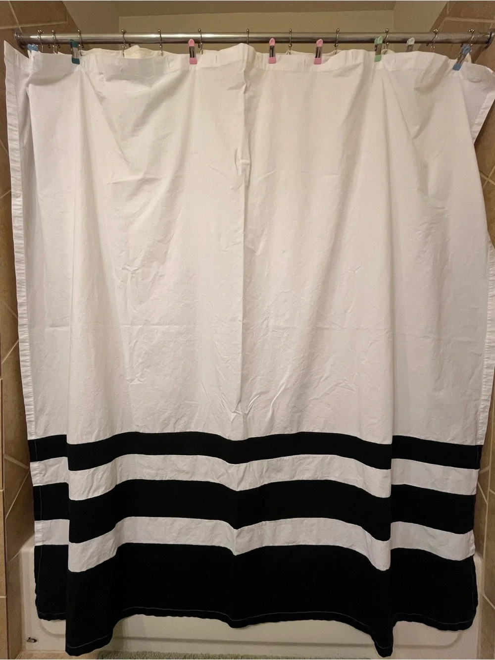 Threshold White with Black Stripes Shower Curtain